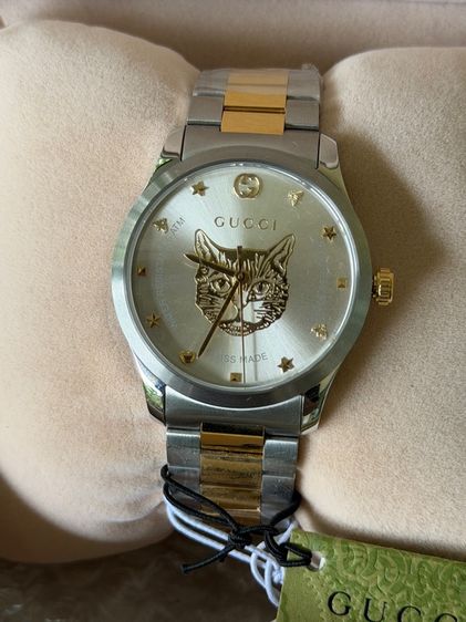 GUCCI G Timeless 38 mm Gold Cat Dial 2K Swiss Quartz Steel Men’s Watch YA1264074 รูปที่ 3