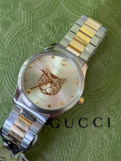 GUCCI G Timeless 38 mm Gold Cat Dial 2K Swiss Quartz Steel Men’s Watch YA1264074 รูปที่ 7