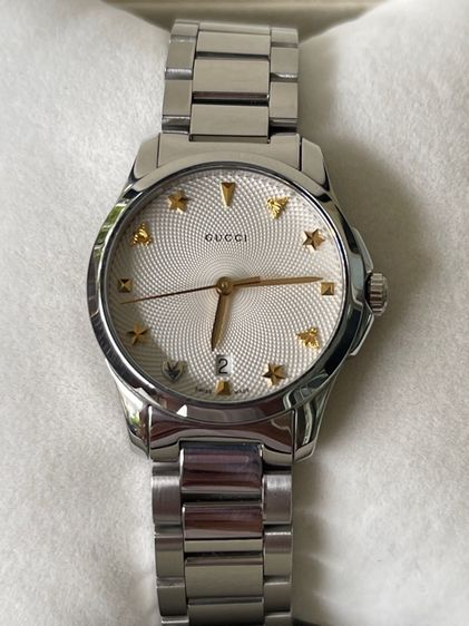 ขาว GUCCI G Timeless 27 mm Bee Silver Gold Dial Ladies YA126572A