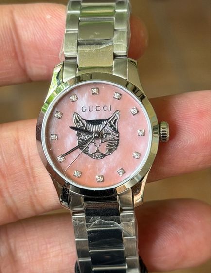 GUCCI G Timeless Silver Cat Mother Pearl Diamond 27 mm Lady Watch YA1265025 รูปที่ 8