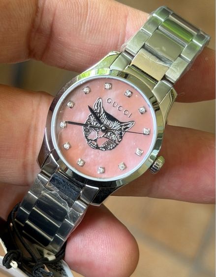 GUCCI G Timeless Silver Cat Mother Pearl Diamond 27 mm Lady Watch YA1265025 รูปที่ 12