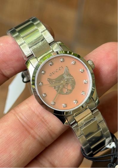 GUCCI G Timeless Silver Cat Mother Pearl Diamond 27 mm Lady Watch YA1265025 รูปที่ 10