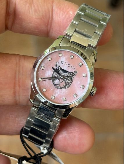 GUCCI G Timeless Silver Cat Mother Pearl Diamond 27 mm Lady Watch YA1265025 รูปที่ 9