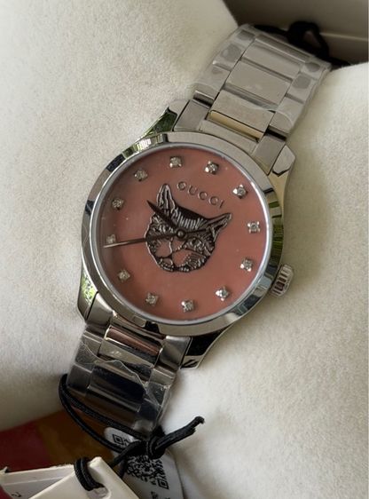 GUCCI G Timeless Silver Cat Mother Pearl Diamond 27 mm Lady Watch YA1265025 รูปที่ 6