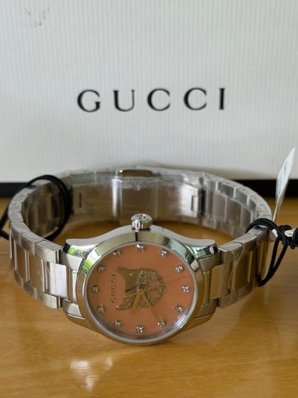 GUCCI G Timeless Silver Cat Mother Pearl Diamond 27 mm Lady Watch YA1265025 รูปที่ 7