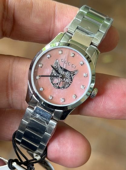 GUCCI G Timeless Silver Cat Mother Pearl Diamond 27 mm Lady Watch YA1265025 รูปที่ 11