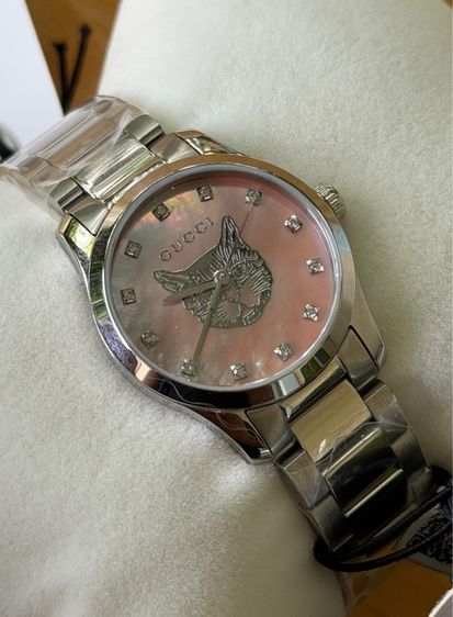 GUCCI G Timeless Silver Cat Mother Pearl Diamond 27 mm Lady Watch YA1265025 รูปที่ 16