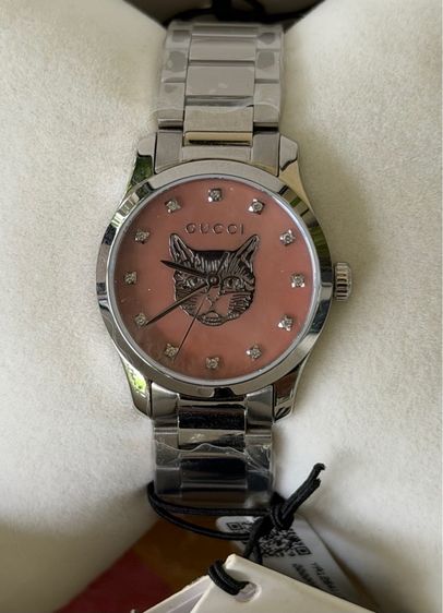 GUCCI G Timeless Silver Cat Mother Pearl Diamond 27 mm Lady Watch YA1265025 รูปที่ 5