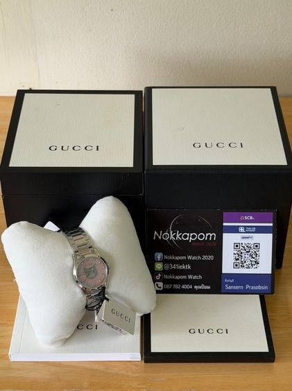GUCCI G Timeless Silver Cat Mother Pearl Diamond 27 mm Lady Watch YA1265025 รูปที่ 2