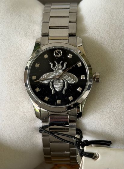 ดำ GUCCI G Timeless 27 mm Bee Silver Black Dial Ladies YA1265024