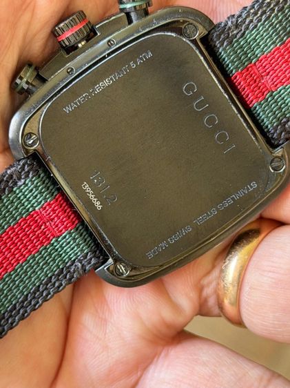 GUCCI Coupe 44 MM Chronograph Square Striped Nylon Strap Black Green Red YA131202 รูปที่ 13