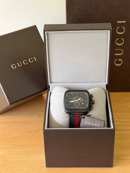 GUCCI Coupe 44 MM Chronograph Square Striped Nylon Strap Black Green Red YA131202 รูปที่ 3