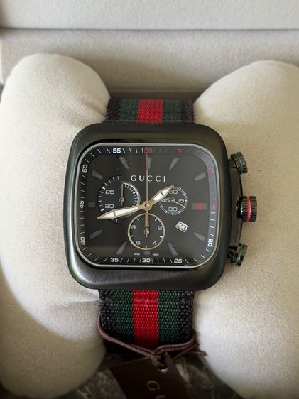 GUCCI Coupe 44 MM Chronograph Square Striped Nylon Strap Black Green Red YA131202 รูปที่ 4