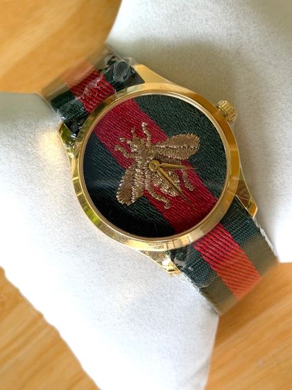 GUCCI G-Timeless Bee Gold Nylon Strap Green Red Swiss Quartz Watch YA126487B  รูปที่ 5