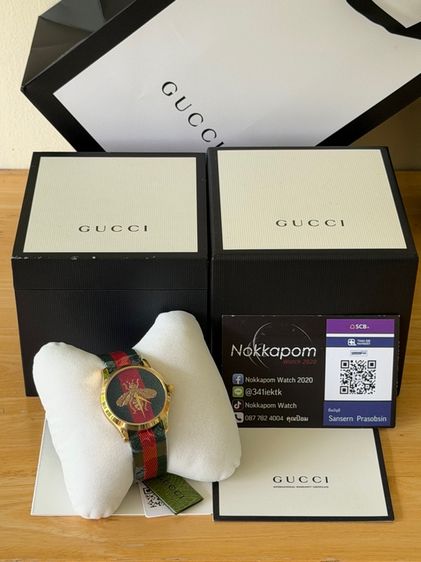 GUCCI G-Timeless Bee Gold Nylon Strap Green Red Swiss Quartz Watch YA126487B  รูปที่ 2