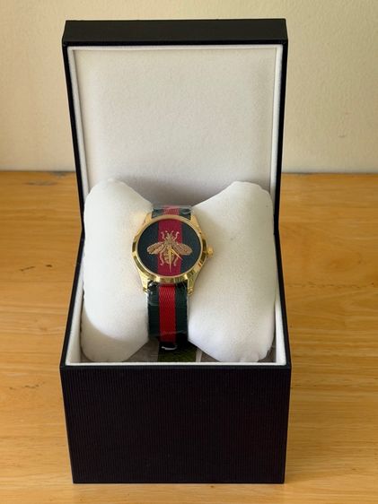 GUCCI G-Timeless Bee Gold Nylon Strap Green Red Swiss Quartz Watch YA126487B  รูปที่ 16