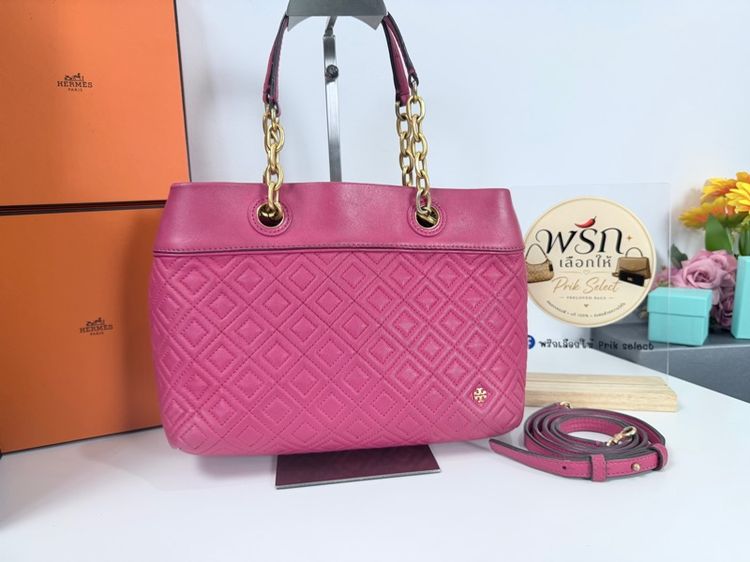 หญิง ชมพู หนังแท้ tory Burch 