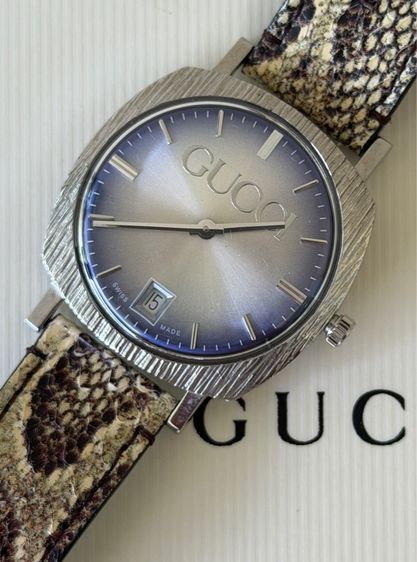 ฟ้า GUCCI Vintage Unisex Snake Belt Parallel Blue Silver Dial 35 mm YA152401