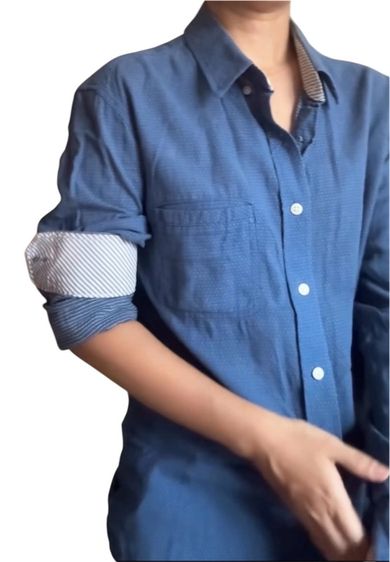 เชิ้ต แขนยาว ทรงตรง เล็ก ลีน น้ำเงินจุดขาว มีปก ใส่ลำลอง รูปที่ 2