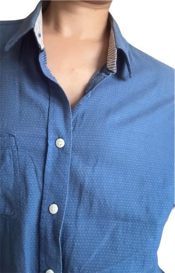 เชิ้ต แขนยาว ทรงตรง เล็ก ลีน น้ำเงินจุดขาว มีปก ใส่ลำลอง รูปที่ 6