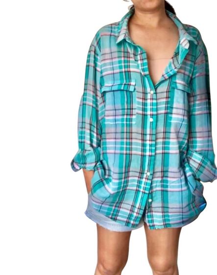 เสื้อเชิ้ต อื่นๆ GAP ลายสก็อต XXL เขียว แขนยาว ม้วน กลัดกระดุมได้ สภาพดี แท้แน่นอน