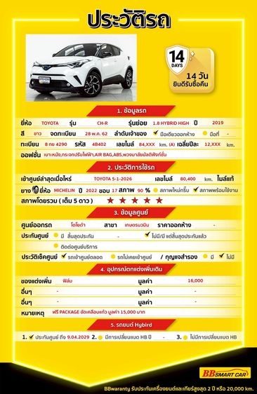 Toyota C-HR 2019 1.8 Hybrid Hi Utility-car ไฮบริด ไม่ติดแก๊ส เกียร์อัตโนมัติ ขาว รูปที่ 2