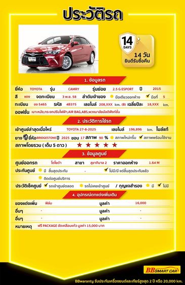 Toyota Camry 2015 2.5 Esport Sedan เบนซิน ไม่ติดแก๊ส เกียร์อัตโนมัติ แดง รูปที่ 2