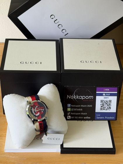 GUCCI G Timeless 38 mm Wolf Motif Multicolour Nylon Strap Watches YA1264059 Swiss Quartz Men Watch  รูปที่ 2