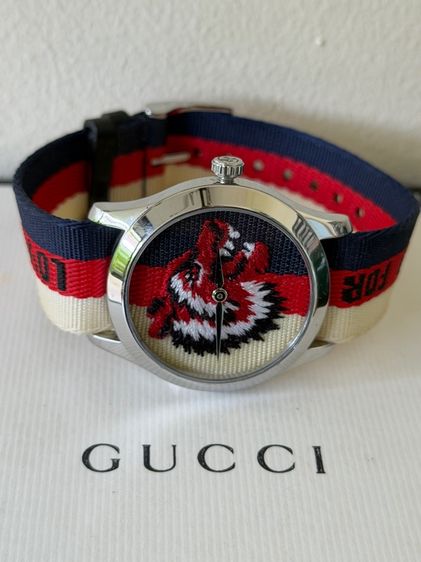 GUCCI G Timeless 38 mm Wolf Motif Multicolour Nylon Strap Watches YA1264059 Swiss Quartz Men Watch  รูปที่ 8