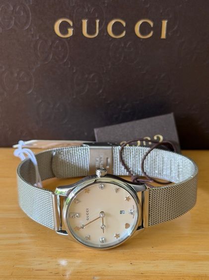 GUCCI G Timeless Silver Mother Pearl Diamond 29 mm Lady Watch YA126583 รูปที่ 13