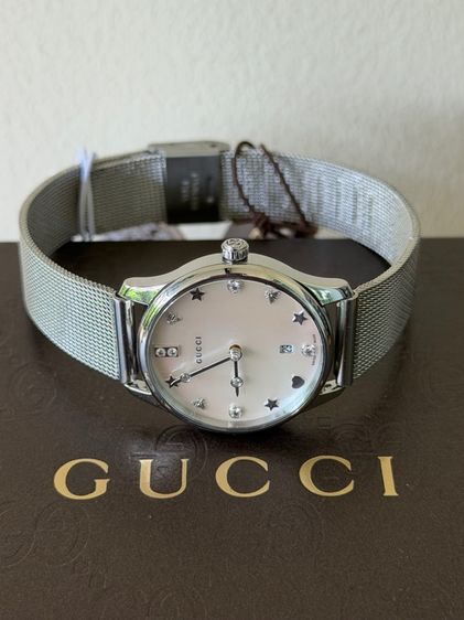 GUCCI G Timeless Silver Mother Pearl Diamond 29 mm Lady Watch YA126583 รูปที่ 14
