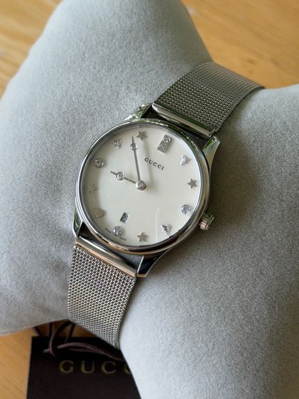 GUCCI G Timeless Silver Mother Pearl Diamond 29 mm Lady Watch YA126583 รูปที่ 7