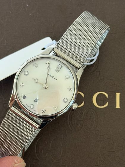 GUCCI G Timeless Silver Mother Pearl Diamond 29 mm Lady Watch YA126583 รูปที่ 15