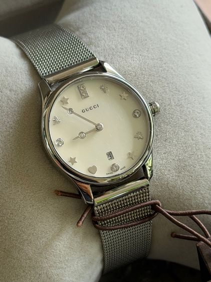 GUCCI G Timeless Silver Mother Pearl Diamond 29 mm Lady Watch YA126583 รูปที่ 6