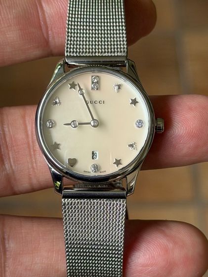 GUCCI G Timeless Silver Mother Pearl Diamond 29 mm Lady Watch YA126583 รูปที่ 16