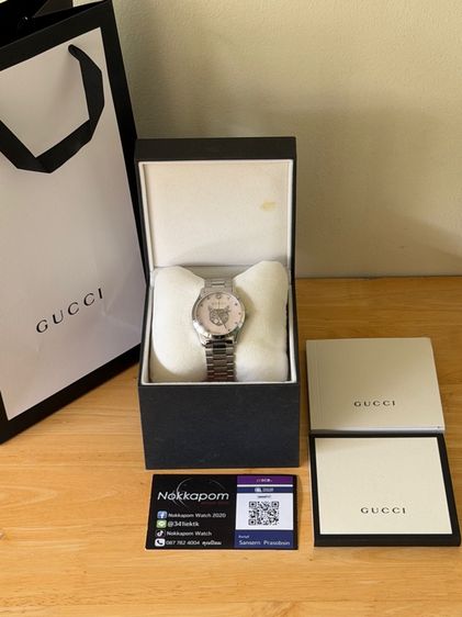 GUCCI G Timeless 38 mm Silver Cat Mother of Pearl Swiss Quartz Steel Men’s Watch YA1264166 Pink Dial  รูปที่ 2