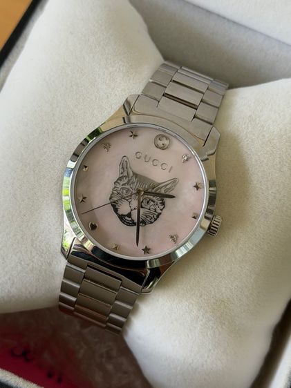 GUCCI G Timeless 38 mm Silver Cat Mother of Pearl Swiss Quartz Steel Men’s Watch YA1264166 Pink Dial  รูปที่ 5