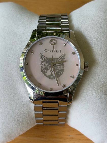 GUCCI G Timeless 38 mm Silver Cat Mother of Pearl Swiss Quartz Steel Men’s Watch YA1264166 Pink Dial  รูปที่ 7