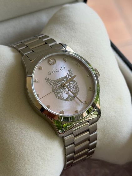 GUCCI G Timeless 38 mm Silver Cat Mother of Pearl Swiss Quartz Steel Men’s Watch YA1264166 Pink Dial  รูปที่ 6