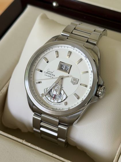 ขาว Tag Heuer AG Heuer Grand Carrera Automatic Caliber 8 RS GMT Grande Date White Dial 43 mm WAV5112.BA0901 