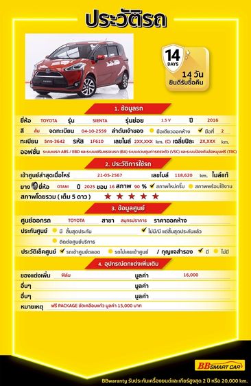 Toyota Sienta 2016 1.5 V Utility-car เบนซิน ไม่ติดแก๊ส เกียร์อัตโนมัติ ส้ม รูปที่ 2