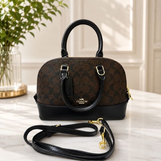 หญิง อื่นๆ Coach กระเป๋าทรงโดมมินิสีน้ำตาลกาแฟ