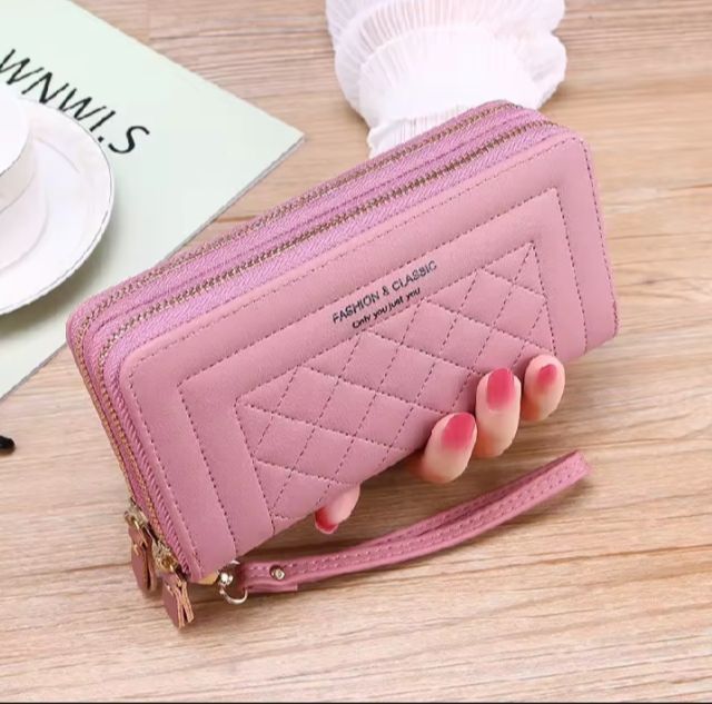 หนัง PU กระเป๋าสำหรับผู้หญิง กระเป๋าสตางค์ใบยาว Fashion 2 ชั้น