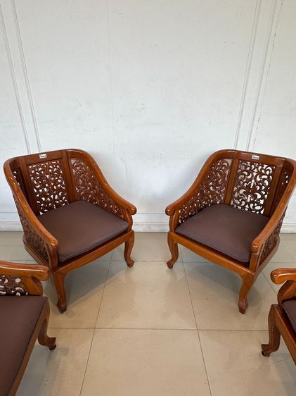 ชุดรับแขก สไตล์วินเทจ 4 ที่นั่ง เบาะผ้าสีน้ำตาล รูปที่ 11
