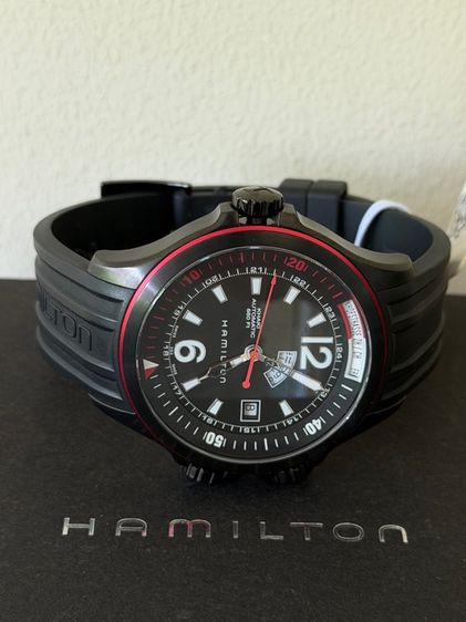 HAMILTON Khaki Automatic Navy GMT Black Dial Diver 42 mm AT Men's Watch H77585335 รูปที่ 8