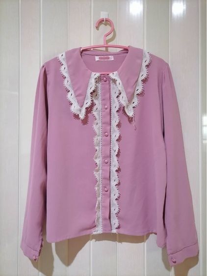 แขนยาว ชมพู L อื่นๆ เสื้อวินเทจสีสมพู ปกบัวแต่งลูกไม้