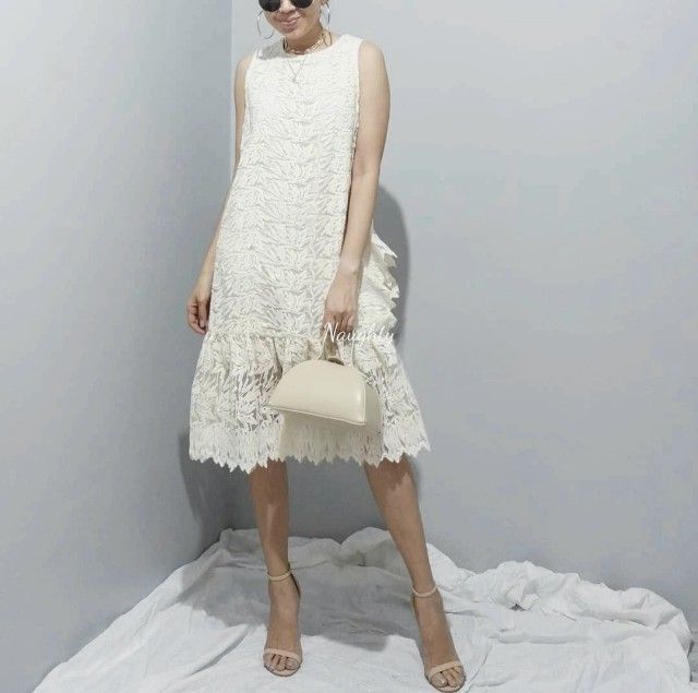 ไม่มีแขน ฟรีไซส์ เดรส | จั๊มสูท อื่นๆ Dress สีขาวลูกไม้ 