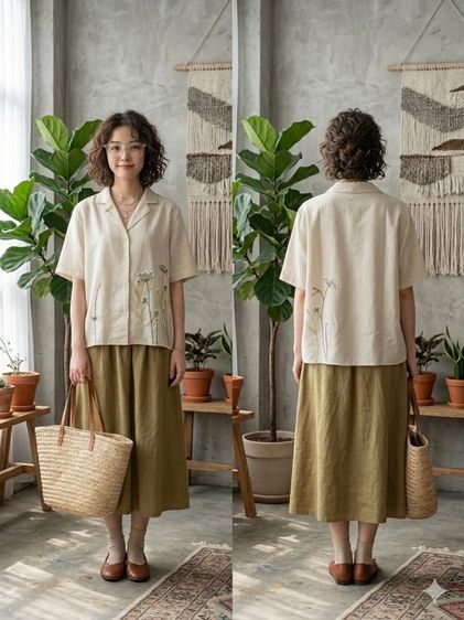เสื้อใส่ไปคาเฟ่ ใส่ทำงาน มินิมอล สไตล์ญี่ปุ่น วินเทจ 