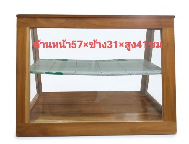 💢ตู้กระจกเอนกประสงค์ ไม้สัก ด้านหลังโล่ง ของใหม่(ลาดพร้าว 41)