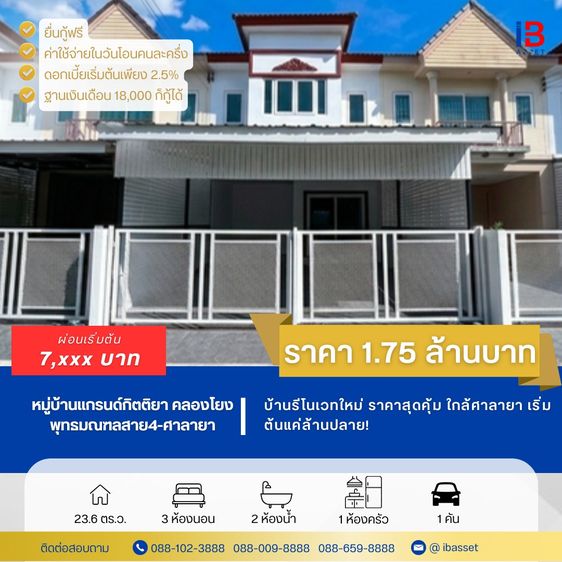 ไม่มี 🏡ขายทาวน์โฮม 2 ชั้น หมู่บ้านแกรนกิตติยา คลองโยง🏡
